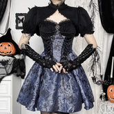 Minivestido gótico lolita con encaje y estampado floral azul